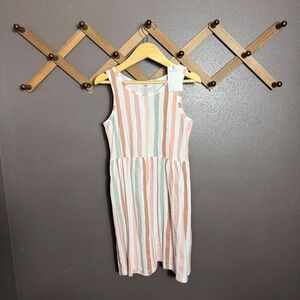 H&M NWTGirls Striped Sleeveless Cotton Jersey Dress Size 6X 7 Pastel Multi Color